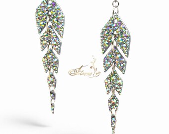 Crystal AB Leaf Dance Earrings , Ballrom dance earrings, rhinestones earrings