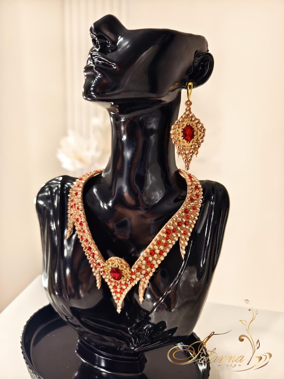 レッドラインストーンダンスジュエリーセット - 社交ダンス＆ベリー