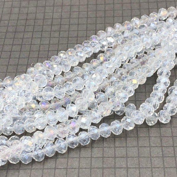 Clear AB Crystal Beads - White Glass Beads - 6x4mm Rondelle - Full Strand