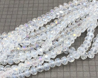 Clear AB Crystal Beads - White Glass Beads - 6x4mm Rondelle - Full Strand