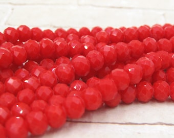 Red Crystal Rondelle - Opaque Glass Bead 6x4mm - Faceted Spacer - Full Strand