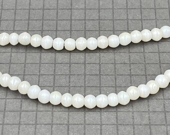 Opaque White Glass Bead - White AB Glass 4mm Round - Czech Glass Druk - 4 Inch Strand