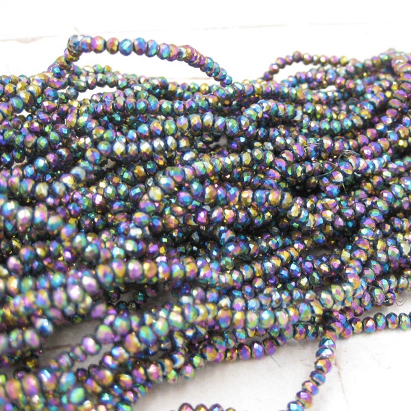 Rainbow Iris Crystal Rondelles - Metallic Iris Glass Beads - 3x2mm Faceted Rondelle - Full Strand