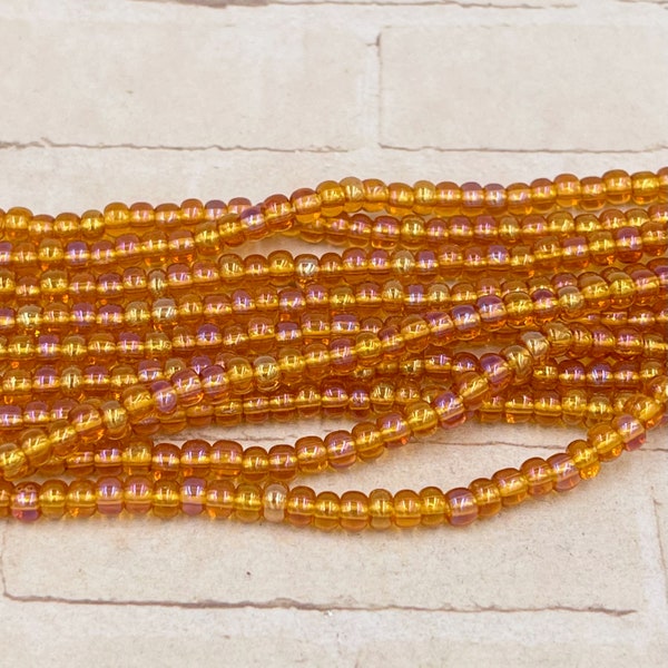 Golden Yellow AB Seed Bead Strand - 6/0 Czech Seed Beads - Gold Bead Full Strand 20 Inches