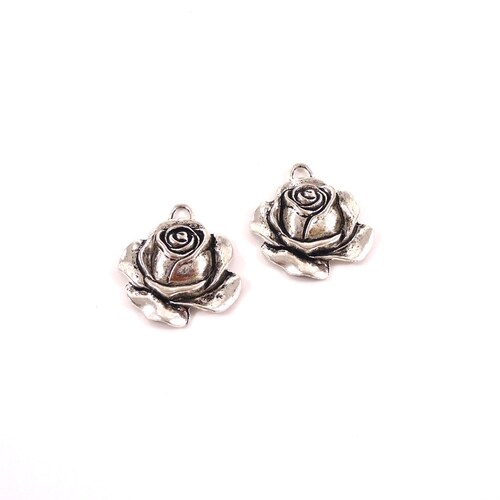 Sterling Silver Rose Charm Flower Jewelry Textured Rose - Etsy