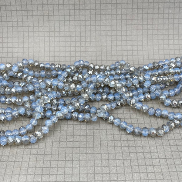 Opalite Crystal Rondelles 6x4mm - Silver Opal Faceted Glass Spacers 6mm - 18 in Full Strand