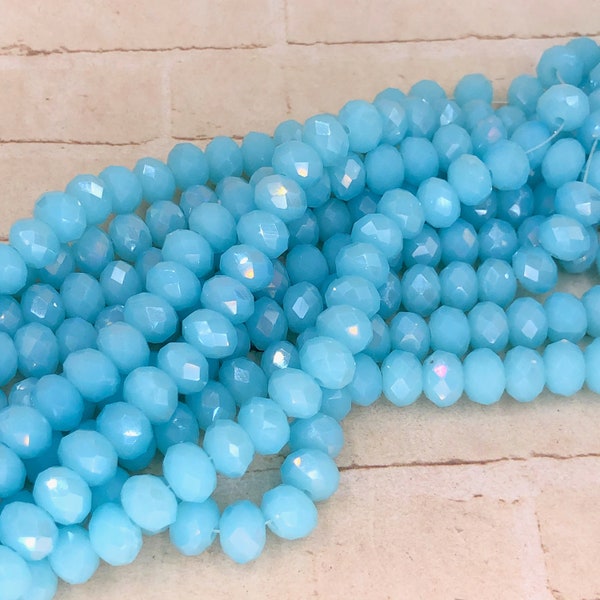 Aqua Blue Crystal Beads 8mm – Opaque Blue Crystal Rondelle 8x6mm – Full Strand Crystal