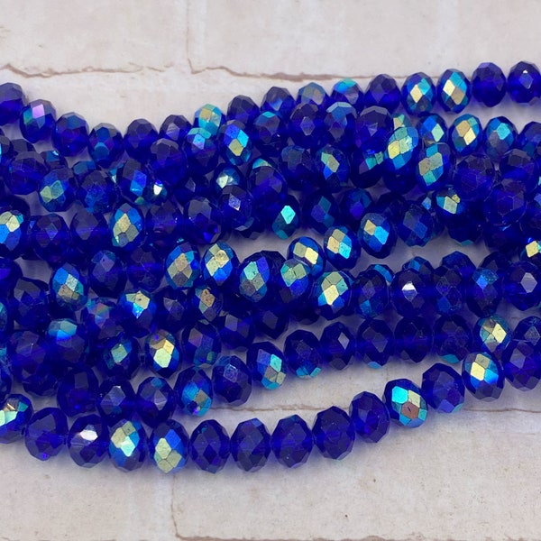 Dark Blue Crystal Rondelle - Faceted Glass Bead - 8x6mm Bead - Full Strand