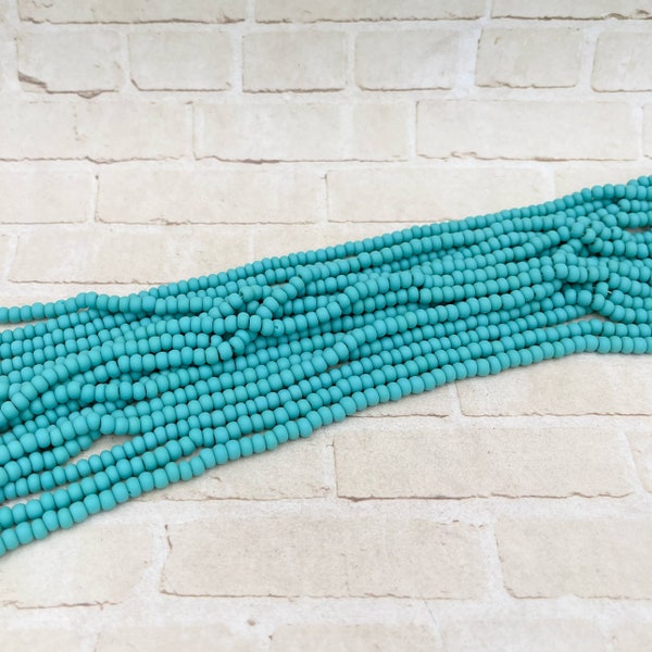 Matte Opaque Turquoise Seed Bead Strand - 6-0 Czech Seed Beads - Frosted Bead Strand - 20 Inches Full Strand