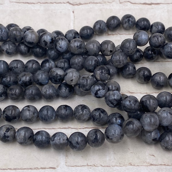 Black Larvikite Bead - Larvikite 8mm Round - Smooth Gray Gemstone - Full Strand