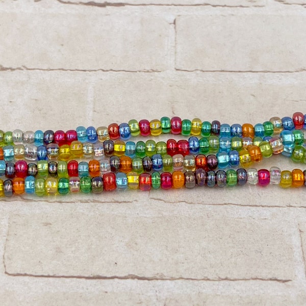 Rainbow Silver Lined Seed Bead Strand - 6/0 Czech Seed Beads - Colorful Bead Strand - 20 Inches Full Strand