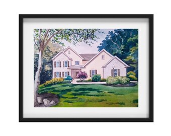 Watercolor custom house portrait, hand painted house drawing, Realtor closing gift, housewarming gift, Real Estate Gift