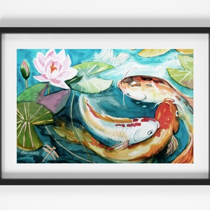 Original Koi Fish Watercolor Painting: Japanese Pond Art (12x18)