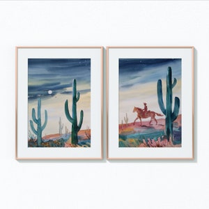 Arizona original watercolor,  Saguaro Cactus painting, set of two watercolors each size : 12&quot;x 18&#39;&#39;