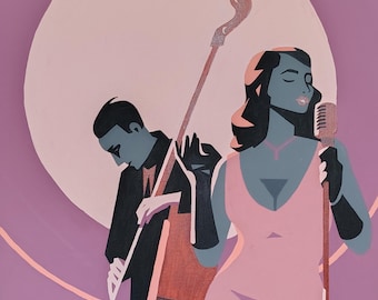 Jazz Singer Acrylic Painting: Pop Art, Modern Art, Framed Original