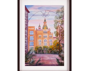 San Antonio Pearl: Acuarela original, arte del atardecer (30,5 x 45,7 cm)