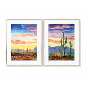 Arizona original watercolor,  Saguaro Cactus painting, set of two watercolors each size : 8.5&quot;x 10.5&#39;&#39;