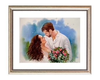 Retrato de boda en acuarela pintado a mano: pintura personalizada para una ceremonia de pareja