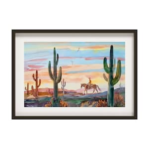 Desert original watercolor, sunset watercolor, Saguaro Cactus painting, size : 12&quot;x 18&#39;&#39;