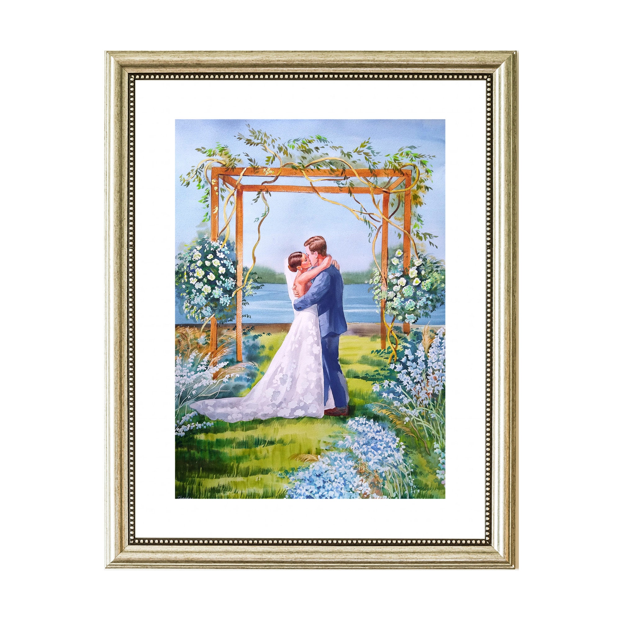 Custom wedding hand-painted  watercolor, Wedding Venue drawing, Ceremony Painting, Personalized Wedding Gift, bride groom gift, large art