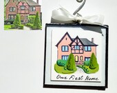Custom hand painted watercolor house Portrait, Stained Glass ornament, Home Christmas Ornament