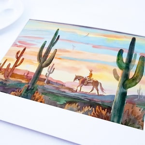 Arizona Desert  original watercolor, night watercolor, Saguaro Cactus painting, size : 12&quot;x 18&#39;&#39;