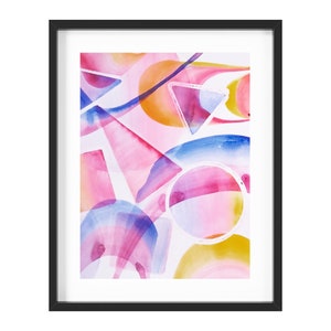 Original Geometric Watercolor Painting: Pink Mid Century Modern Art (9x12 inches)