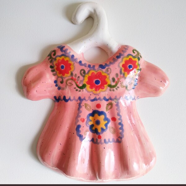 Mexican dress, glazed ceramic dress, girl's room decoration.