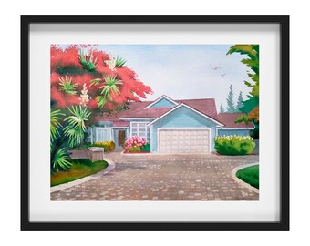 Custom Watercolor House portrait, Home Portrait, HAND PAINTED  House Drawing, Realtor Closing Gift, Housewarming Gift