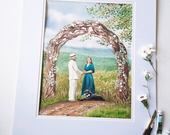 Pintura de acuarela personalizada para el lugar de la boda: regalo personalizado para los novios