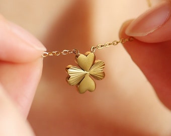Dainty Gold Four Leaf Clover Necklace Minimalist Good Luck Pendant Gift for Her 4 Leaf Clover Necklace Gift for Her Lucky Charm Necklace