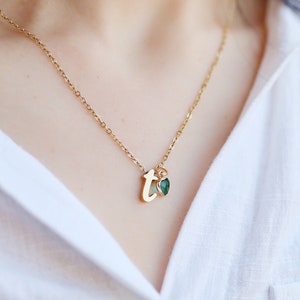 Initial Necklace with Birthstone Personalized Birthstone Initial Necklace Gold Letter Jewelry For her Personalized Jewelry Gifts for Women