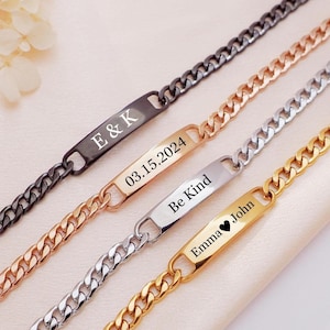 Personalized Engraved Bar Bracelet for Couple Custom Name Jewelry Coordinate Bracelet Roman Numeral Gift Minimalist Bracelet Bridesmaid Gift