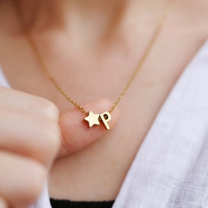 Gold Star Necklace with Initial Personalized Gift for Women Custom Initial Jewelry Mini Star Necklace Birthday Present Silver Necklace Gift
