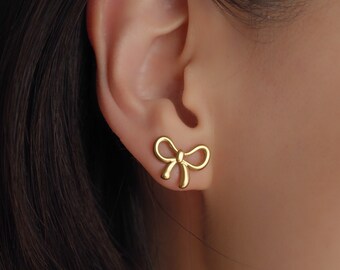 Elegant Gold Bow Earrings Dainty Ribbon Jewelry Gift for Bridesmaids and Friends Cute Bow Earrings Gift for Women Gift Ribbon Earrings