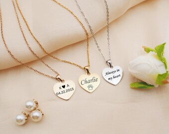 Custom Engraved Heart Necklace for Women Personalized Love Jewelry Dainty Heart Jewelry for Girlfriend Love Necklace Customized for Children