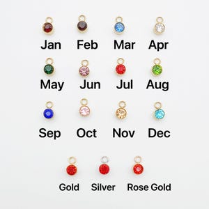 Birthstone Charm Add-on for Your Necklace or Bracelet, Not Sold Separately, Silver Gold Rose Gold Finish,  Birthstone Charm Gemstone