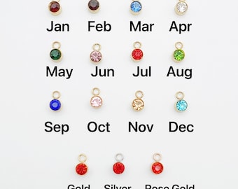 Birthstone Charm Add-on for Your Necklace or Bracelet, Not Sold Separately, Silver Gold Rose Gold Finish,  Birthstone Charm Gemstone