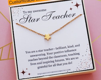 Personalized Star Teacher Necklace for Teacher of the Year Gift for Teacher Thank You Gift for Star Teacher Award Gift Teacher Appreciation