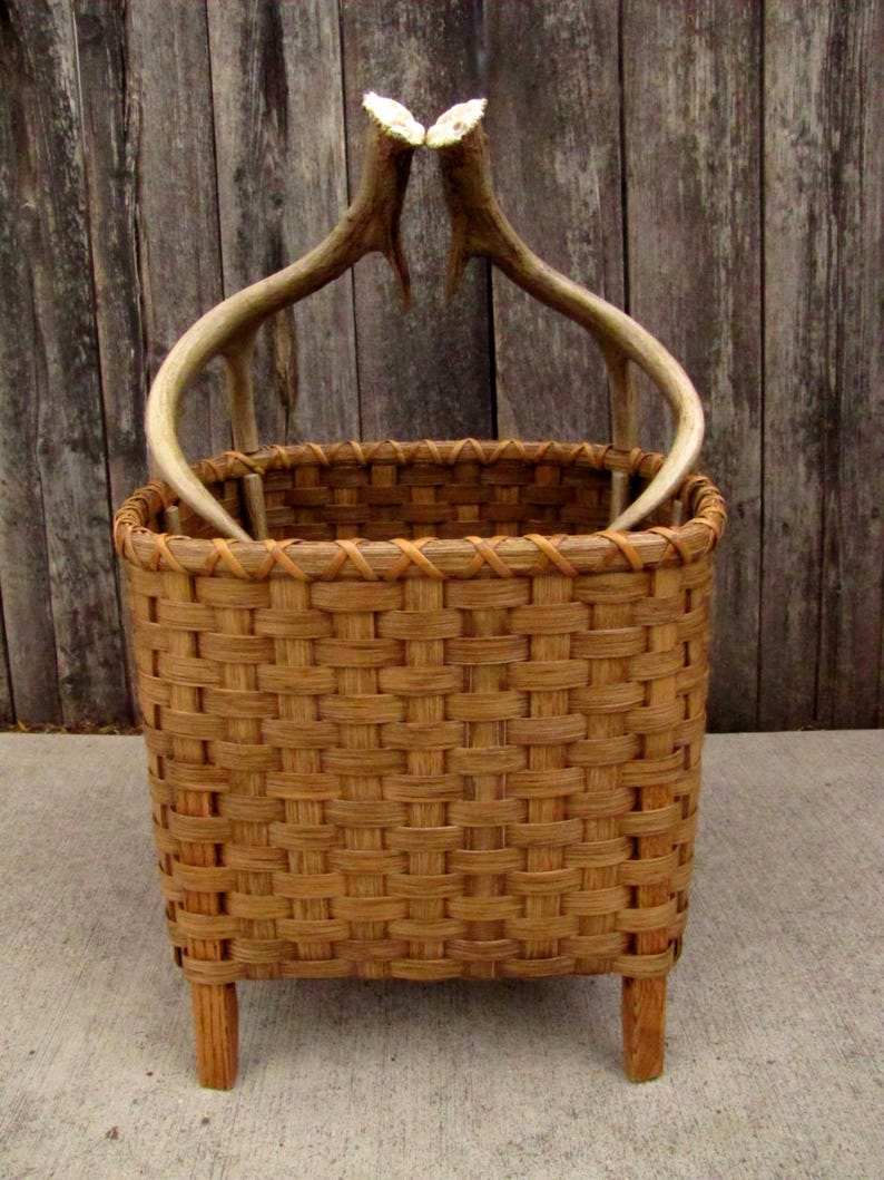 Handmade Reed Basket With Mule Deer Antler Handles Wool Etsy