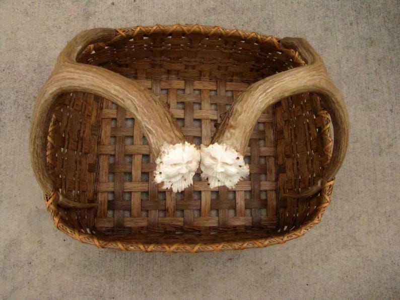 Handmade Reed Basket With Antler Spirit Carvings Shed Mule Etsy
