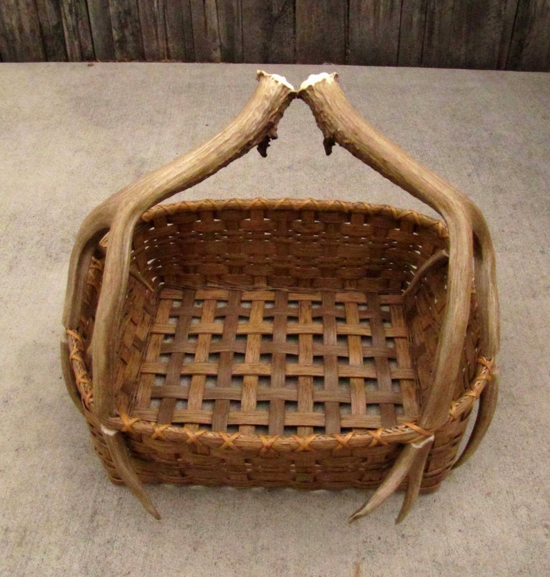 Handmade Reed Basket With Antler Spirit Carvings Shed Mule Etsy