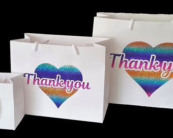 Thank You White Gift Bag - Wrap Rainbow Carer - 3 Sizes - UK