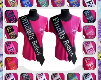 Retirement Sashes  - Choose your Colour and Design - High Quality Ribbon With Glitter Holographic Lettering  - Retirement Party