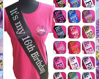 Its My 16th Birthday Sash - Your Choice Of Colour - Glitter 16 Sash - 16th Birthday Gift