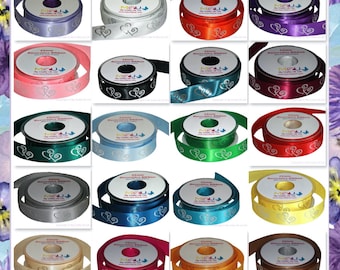 25mm Double Heart Ribbon - Choose Your Colour - Wedding Anniversary Decoration Cake
