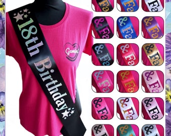 18 Star Birthday Sash - High Quality Satin Ribbon With Glitter Holographic Lettering - 18th Birthday Gift