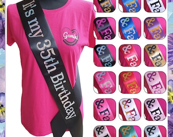 Faixa de aniversário de 35 anos - faixa glitter 35 - presente de 35 anos - escolha sua cor - feminina masculina unissex