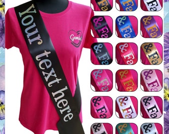 Personalised Sash - Choose Your Text and Colours - Hen Party, Birthday, Corporate, Custom, Baby Shower