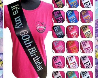 Faixa de 60 anos - Glitter 60 Sash - Presente de 60 anos - Escolha sua cor